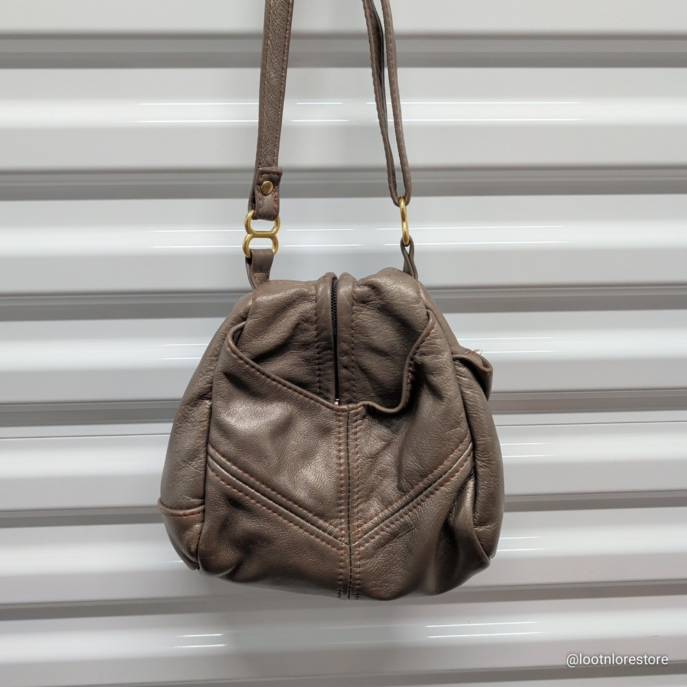Victoria Leather Crossbody Bag‎ Taupe Brown Slouchy Small Zip Top Made in USA